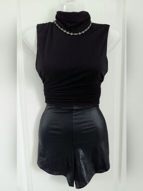 Black Faux Leather Women's Shorts XL